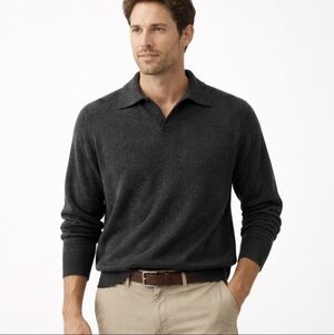 New Geccu Australia Pure Merino Wool Sweater Mens XL Gray Knit Collared Pullover